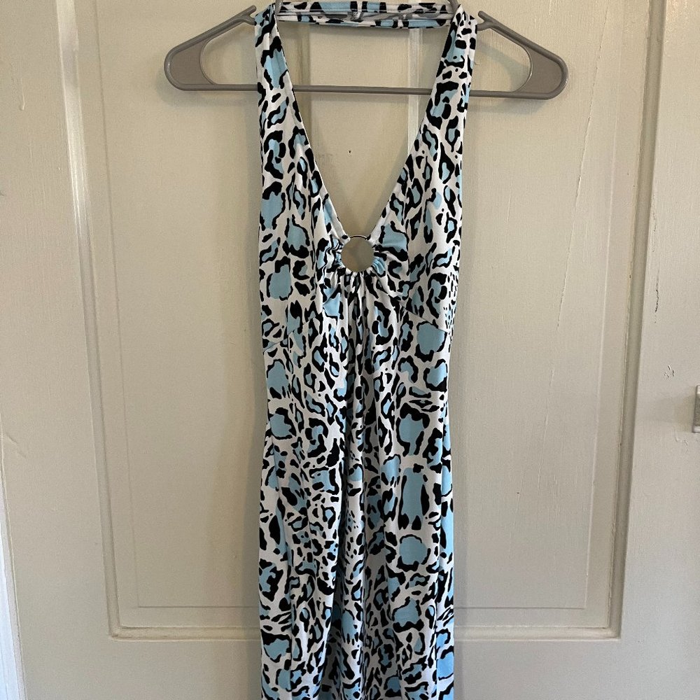 Urban Outfitters Blue Cheetah Halter Body Con Dress